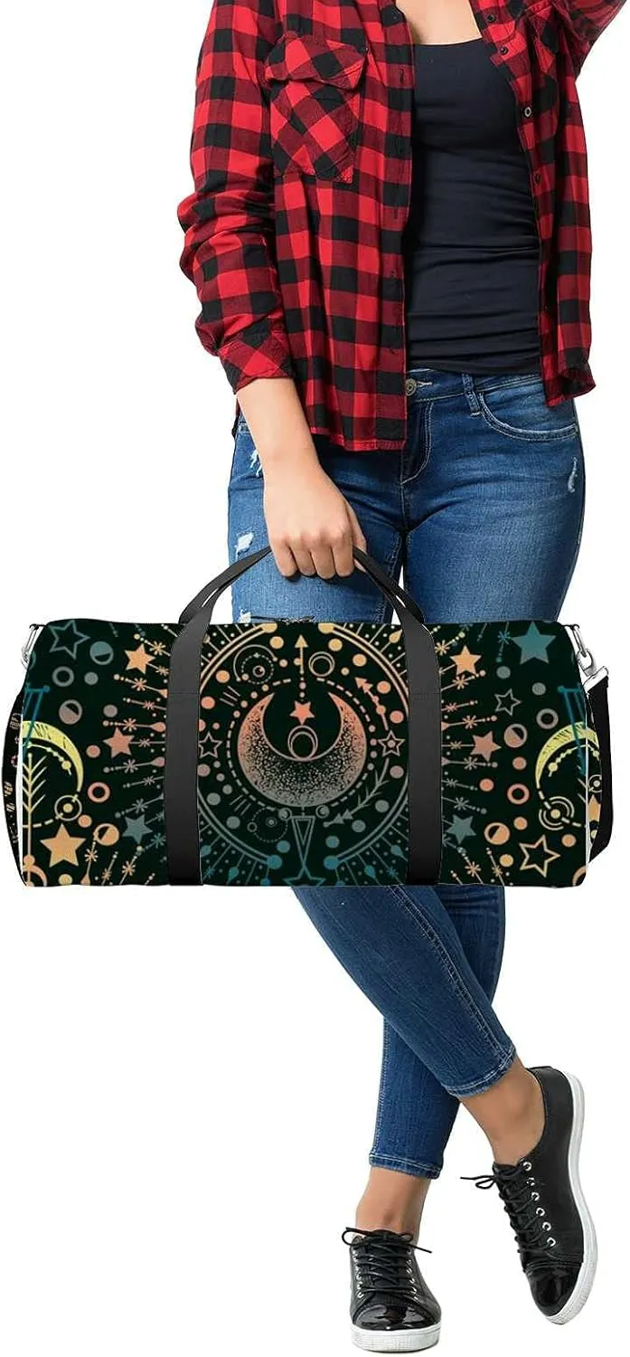 Alchemy Magical Astrology Style Sports Duffel Bag Travel Gym Tote Bags Lightweight Durable Shoulder Strap Waterproof Polyester Outside Mesh Pocket Overnight Trip Duffel Bag for Women Men