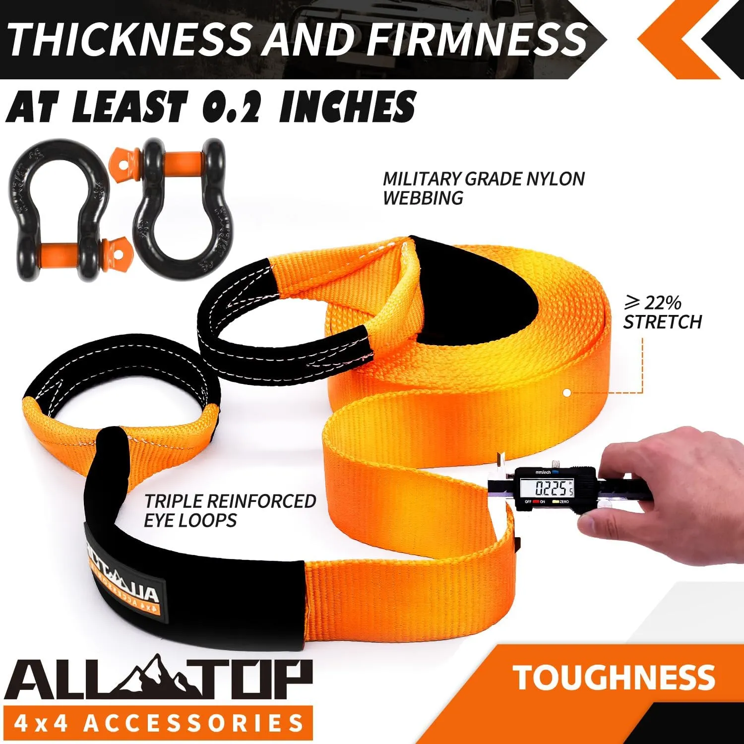 ALL-TOP Heavy Duty Tow Strap Recovery Strap Kit : 3 inch x 30 ft (35,000 lbs) 100% Nylon and 22% Elongation Snatch Strap   3/4 D Ring Shackles (2pcs)   Storage Bag