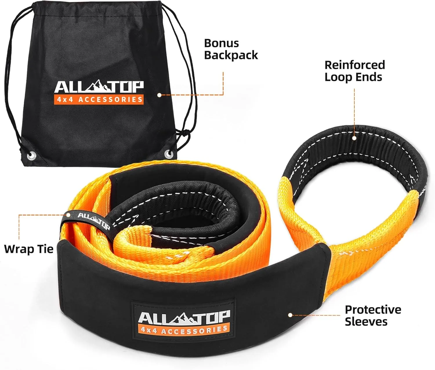 ALL-TOP Tree Saver Strap 3in x 8ft Certified 36000Lbs Break Strength, Emergency Recovery Tow Strap Winch Extension Rope with Oversize Carry Bag