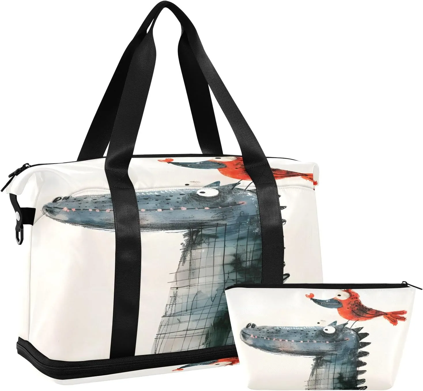 Alligator Head and Red Bird Travel Duffel Bag Waterproof Gym Sport Tote Bag Carry On Weekender Bag with Compartment