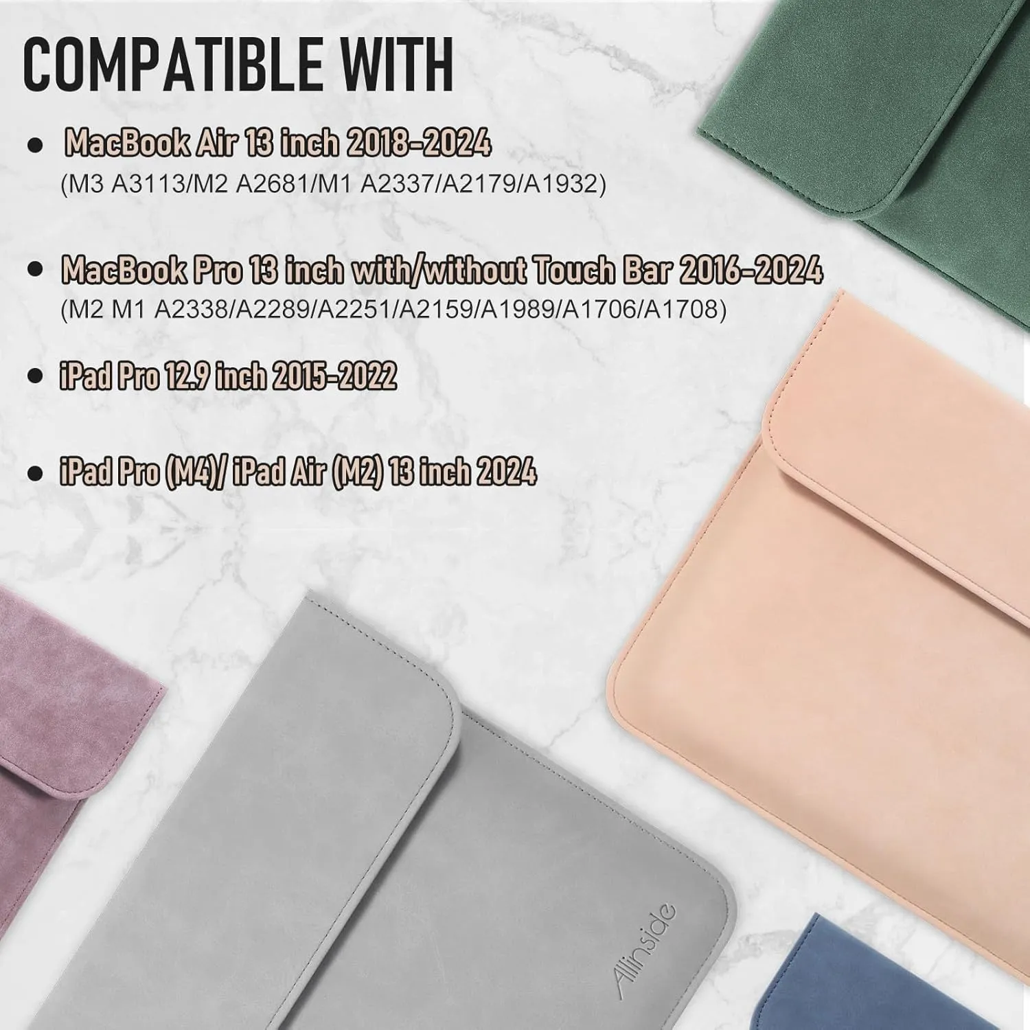 Allinside 13 Inch Laptop Sleeve Case for MacBook Air 13 2018-2024 (M2 A2681 M1 A2337)/ MacBook Pro 13 2016-2024 (M2 A2686 M1 A2338 A2251 A2289 A2159), PU Leather Envelope Laptop Case,Gray