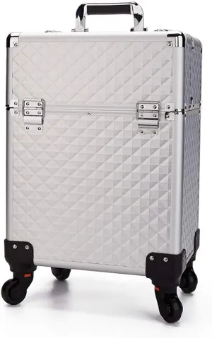 Aluminum Alloy Cosmetic Case Trolley with Wheel Beauty Vanity Case Salon Toolbox Multi-Layer Nail Storage Box (silver)