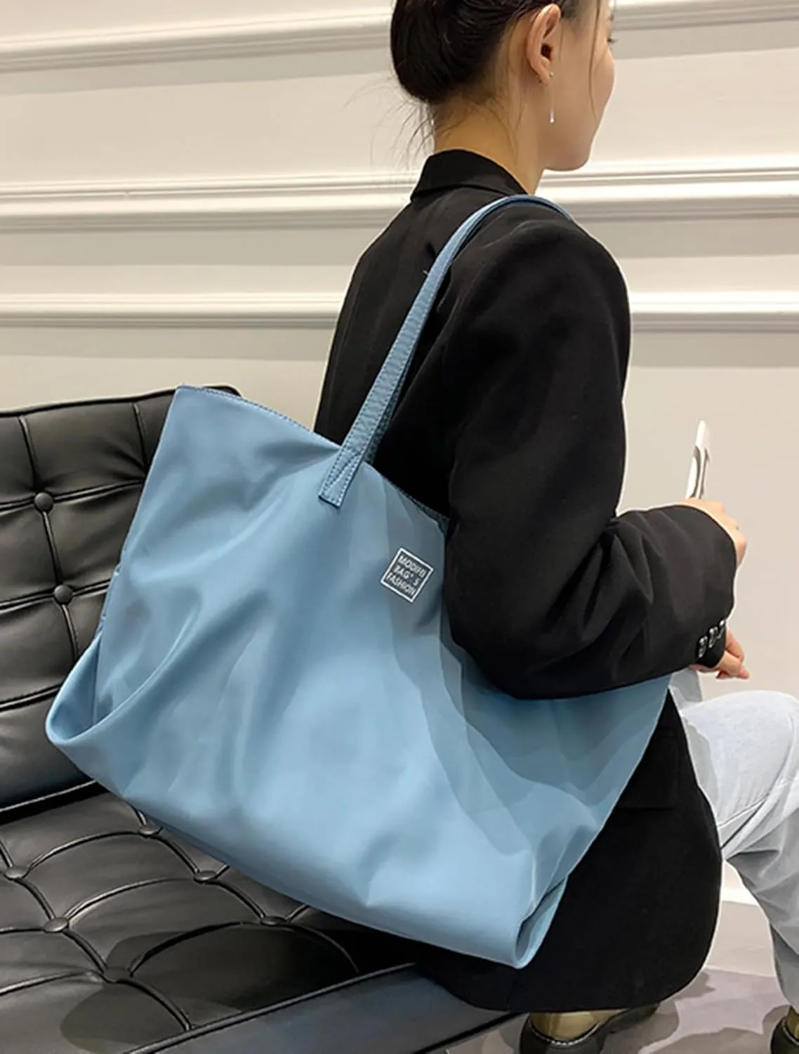 ALUWU Nylon Tote Bag for Women Waterproof Shoulder Handbag with Zipper