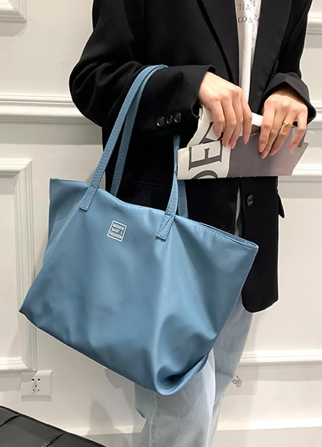 ALUWU Nylon Tote Bag for Women Waterproof Shoulder Handbag with Zipper