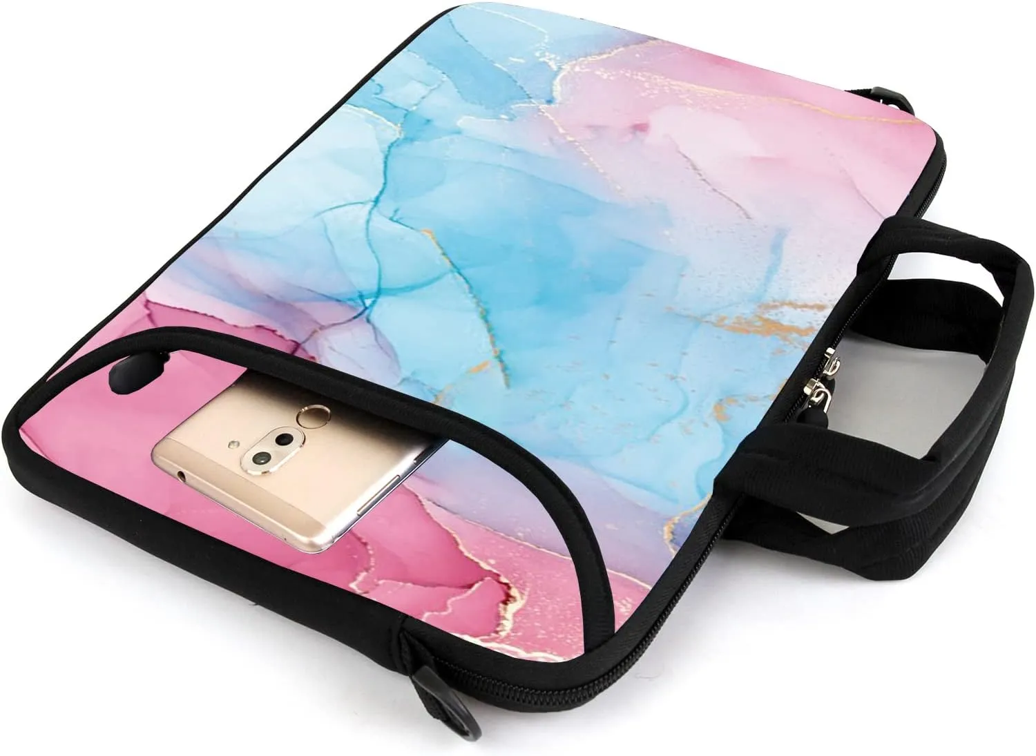 AMARY 13" 13.3" laptop sleeve chromebook case adjustable shoulder strap with handle accessory pocket (Marble)