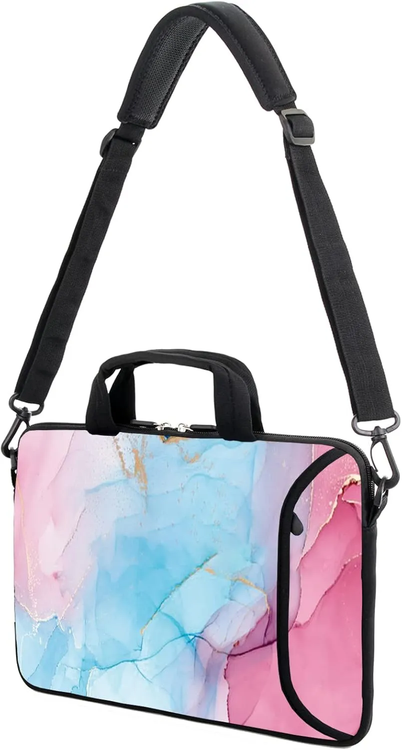 AMARY 13" 13.3" laptop sleeve chromebook case adjustable shoulder strap with handle accessory pocket (Marble)