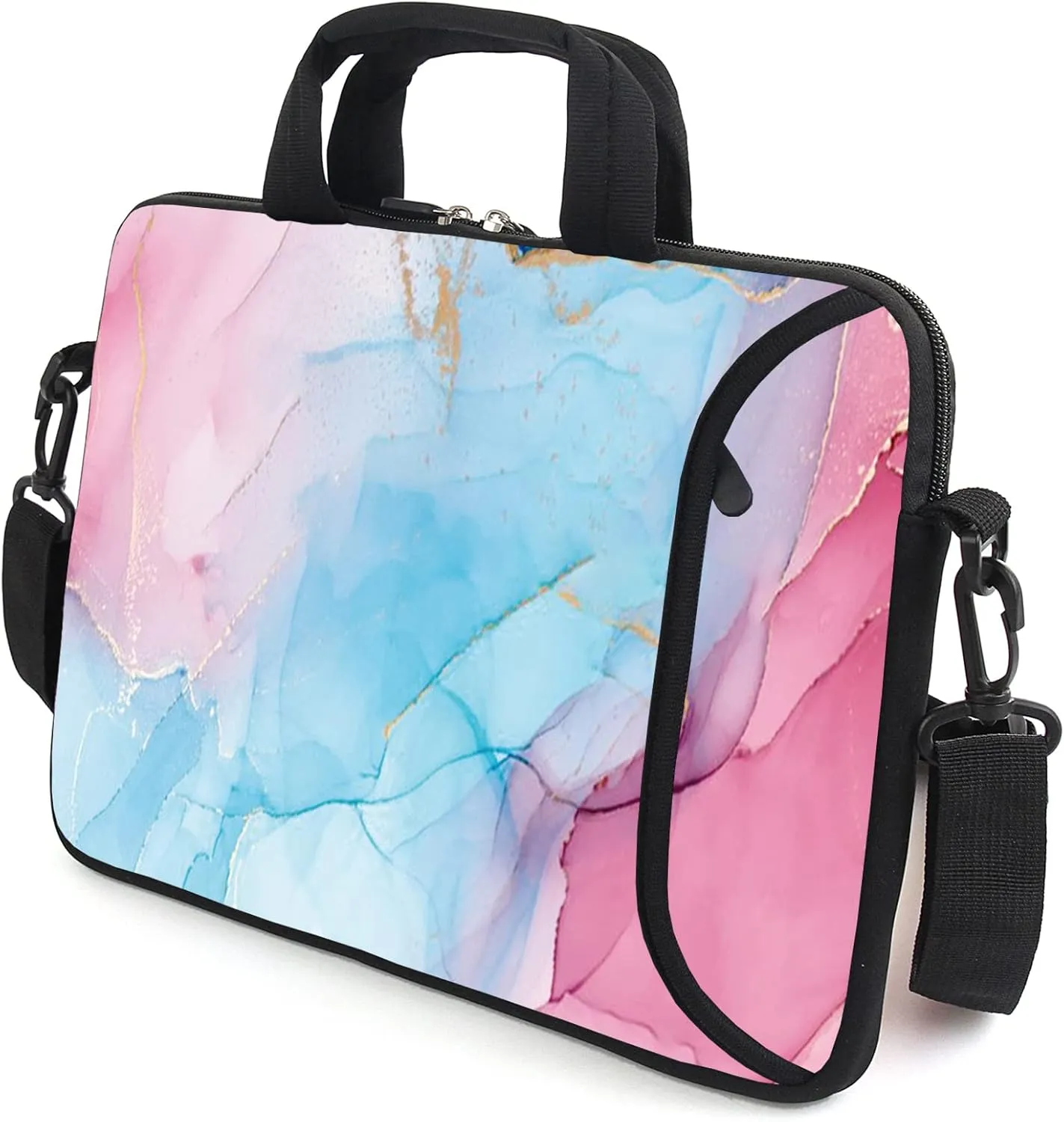 AMARY 13" 13.3" laptop sleeve chromebook case adjustable shoulder strap with handle accessory pocket (Marble)