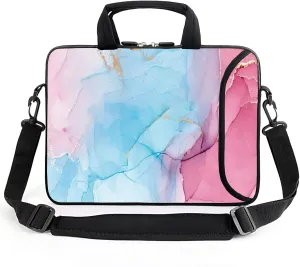 AMARY 13" 13.3" laptop sleeve chromebook case adjustable shoulder strap with handle accessory pocket (Marble)