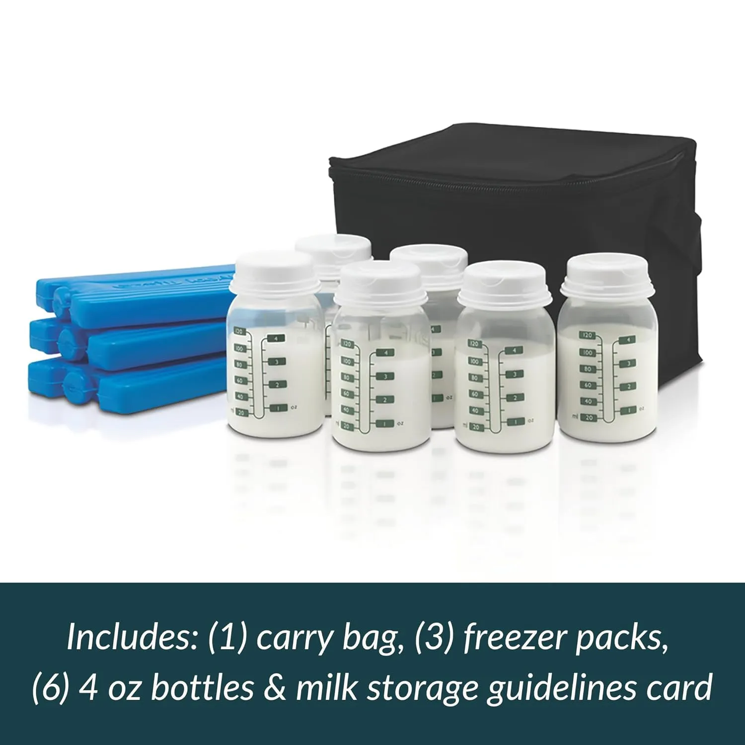 Ameda MYA Cool N Carry Portable Breast Milk Cooler Bag | Breastmilk Storage | Includes Insulated Cooler Bag, 3 Freezer Packs & 6 Breast Milk Storage Bottles