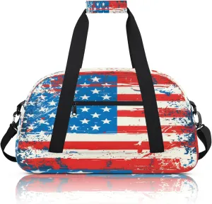American Flag 4 Of July Small Gym Bag 18 inch Carry On Duffel Bag for Weekender Travel Sports Workout Yoga Gymnastics Dance Ballet