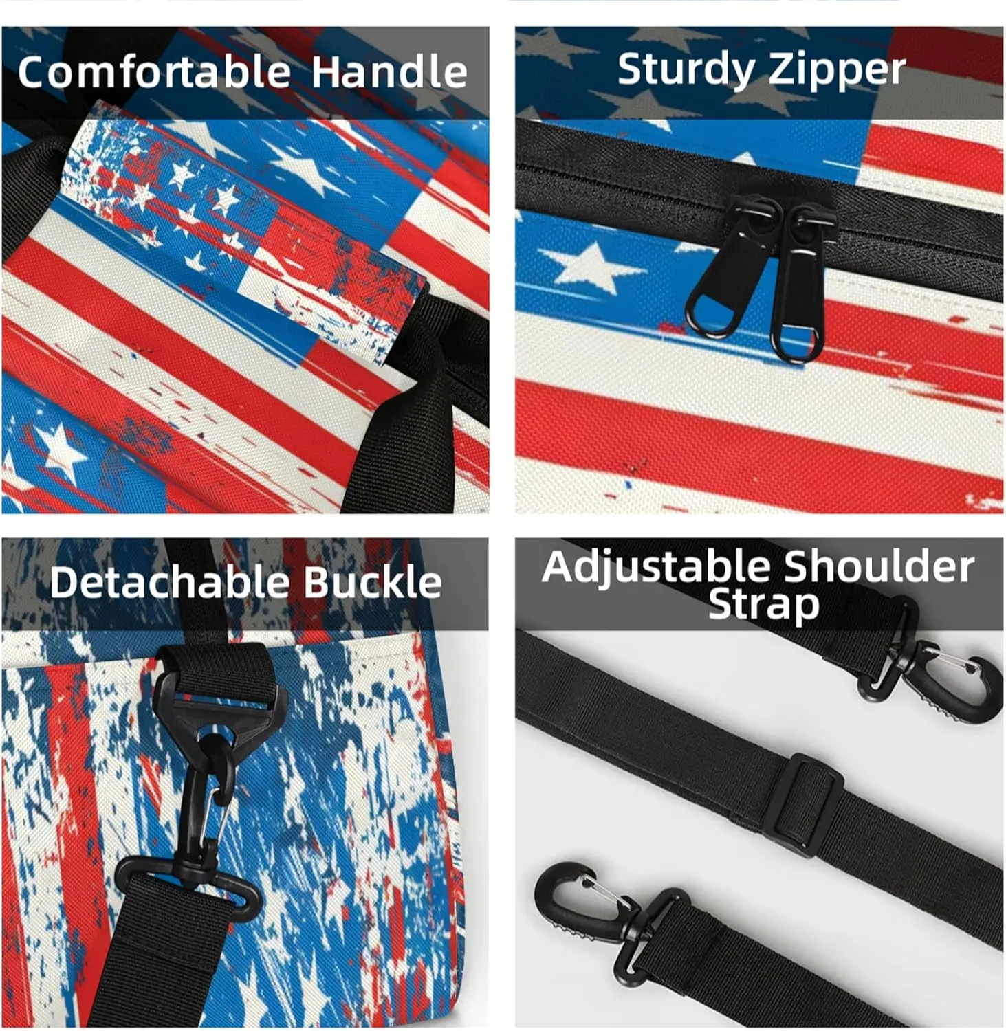 American Flag 4 Of July Small Gym Bag 18 inch Carry On Duffel Bag for Weekender Travel Sports Workout Yoga Gymnastics Dance Ballet