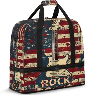 American Flag Abstract Rock Travel Duffel Bags for Women & Men Large Sports Gym Bags Foldie Weekender Overnight Bag Carry On Tote Bag With Shoe Compartment Personal Item Luggage for Travel Sports Gym