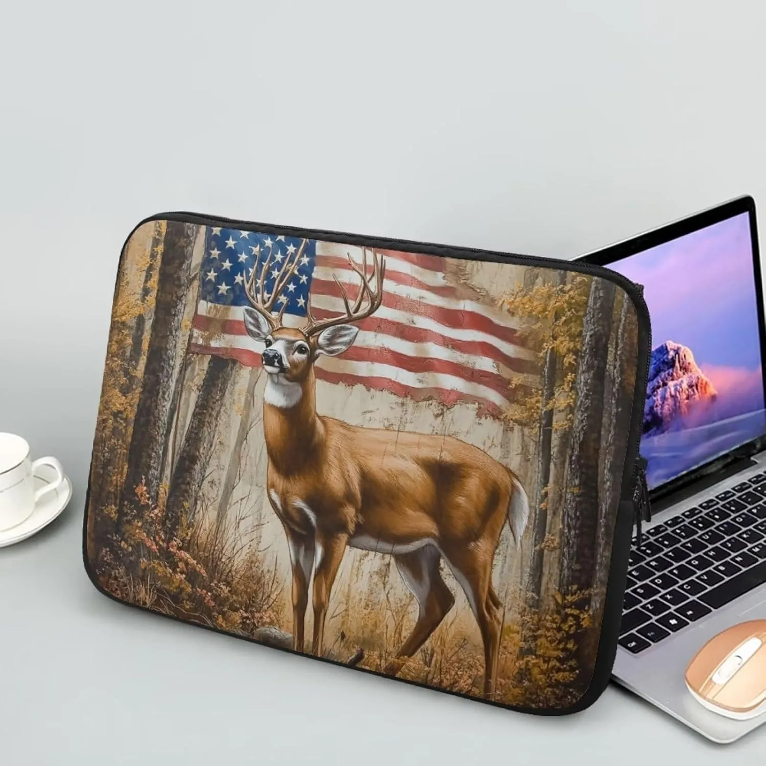 American Flag Reindeer Print 12 Inch Laptop Bag Protective Computer Bags Cases Sleeves for Travel Business School