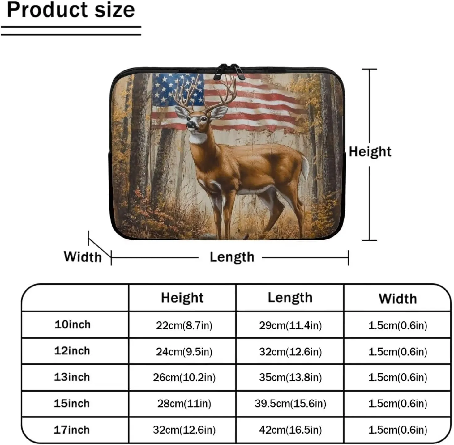 American Flag Reindeer Print 12 Inch Laptop Bag Protective Computer Bags Cases Sleeves for Travel Business School