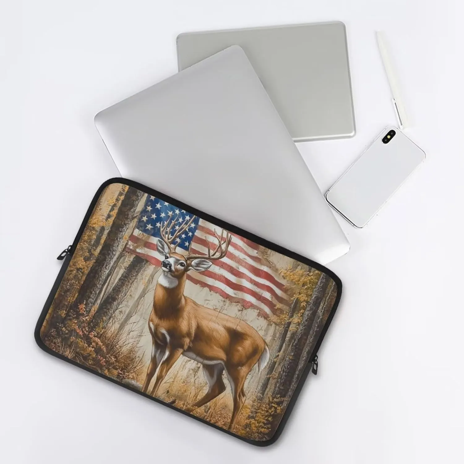 American Flag Reindeer Print 12 Inch Laptop Bag Protective Computer Bags Cases Sleeves for Travel Business School