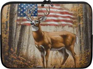 American Flag Reindeer Print 12 Inch Laptop Bag Protective Computer Bags Cases Sleeves for Travel Business School