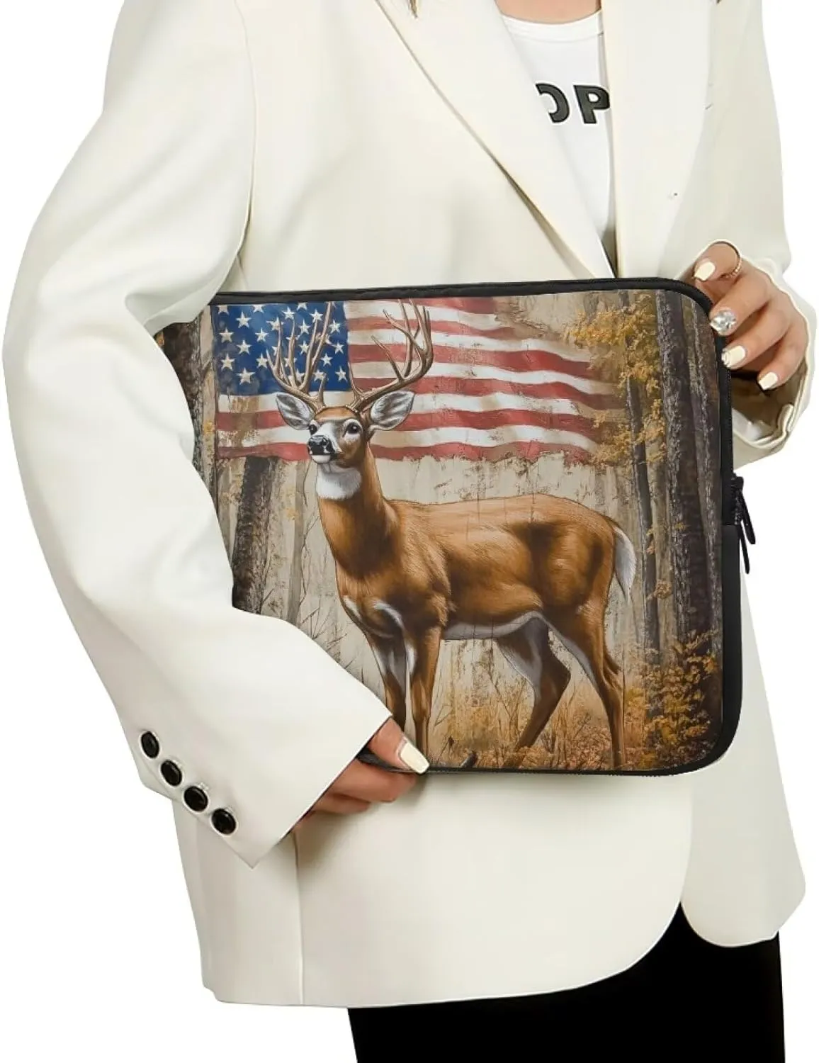 American Flag Reindeer Print 12 Inch Laptop Bag Protective Computer Bags Cases Sleeves for Travel Business School