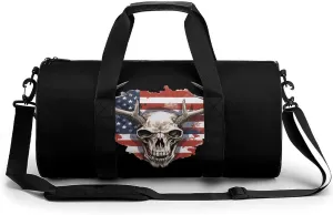 American Flag Skull Deer Sports Gym Bag Durable Workout Bags Travel Duffel Bags Yoga Exercise Bag for Women Men