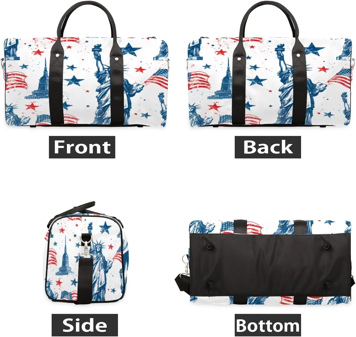 American Flag Travel Duffle Bag, Sports Gym Bags for Women Men, Carry On Weekender Overnight Bag, Statue of Liberty Workout Hospital Airplane Trips Bag