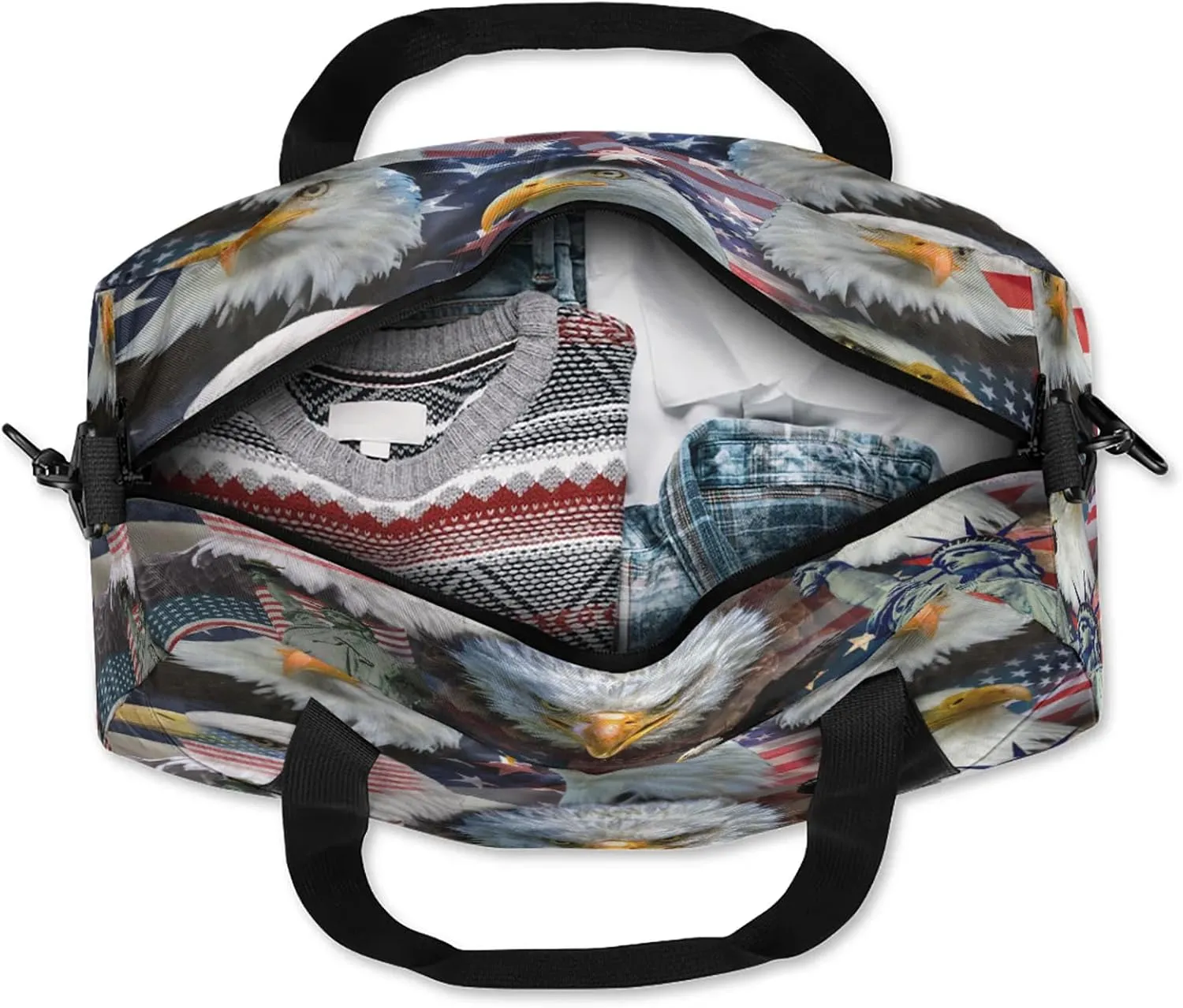 American Patriotic Eagles Kids Duffel Bag Lightweight Waterproof Sports Gym Bag with Front Zipper Pocket Foldable Weekender Overnight Bag for School Practice Gymnastic Ballet