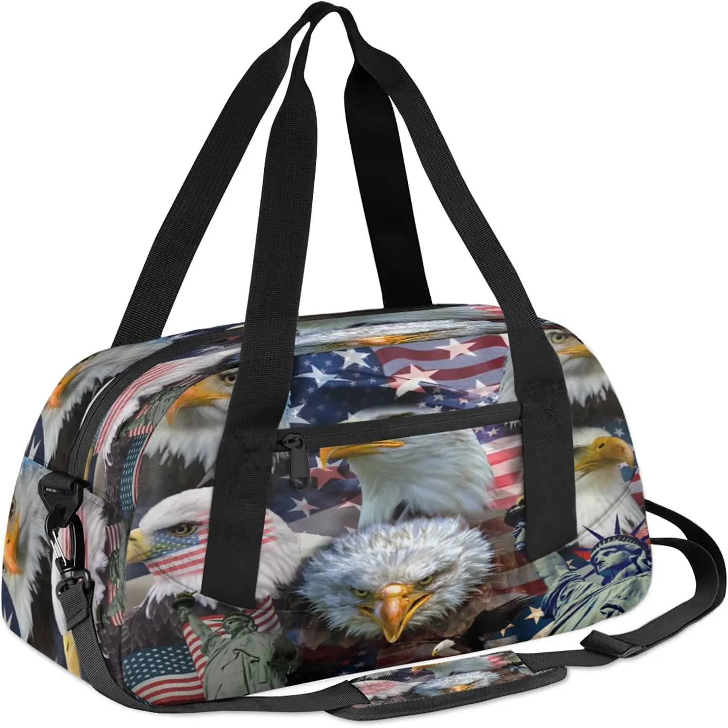 American Patriotic Eagles Kids Duffel Bag Lightweight Waterproof Sports Gym Bag with Front Zipper Pocket Foldable Weekender Overnight Bag for School Practice Gymnastic Ballet