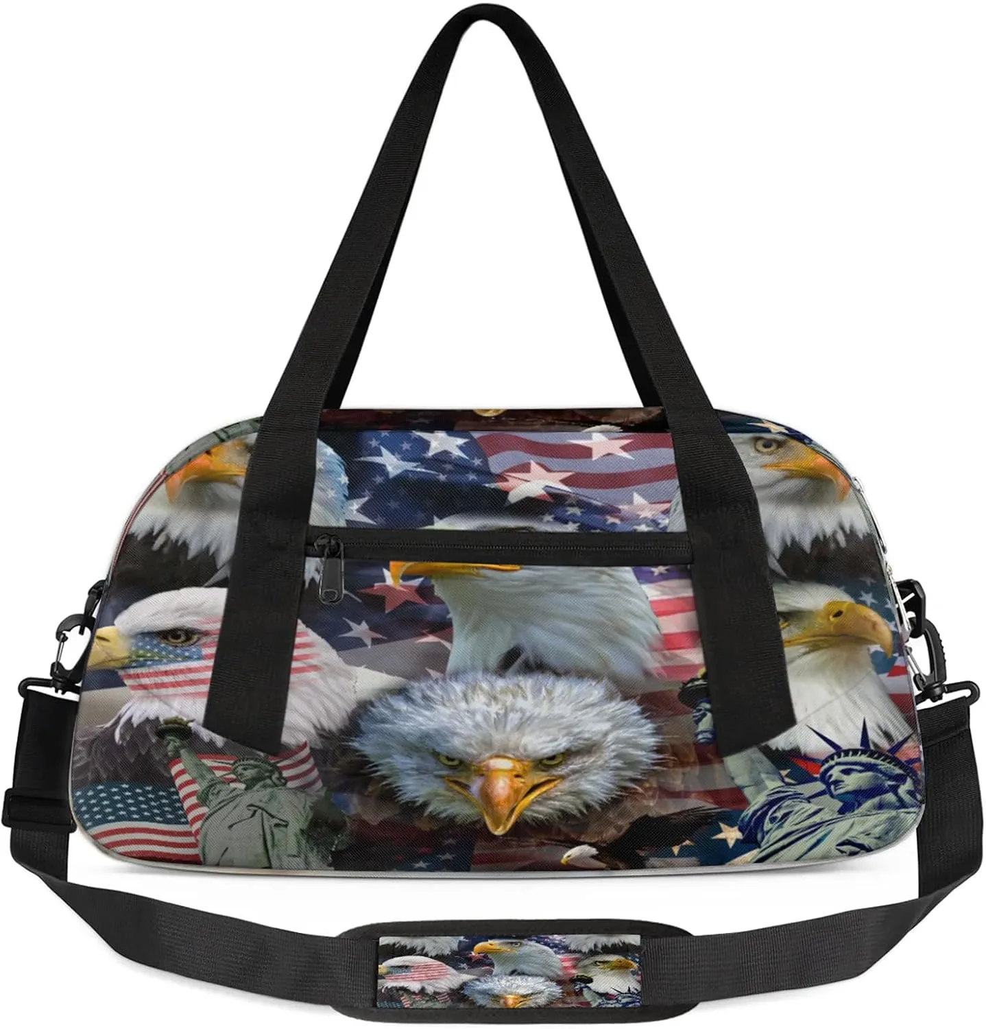 American Patriotic Eagles Kids Duffel Bag Lightweight Waterproof Sports Gym Bag with Front Zipper Pocket Foldable Weekender Overnight Bag for School Practice Gymnastic Ballet