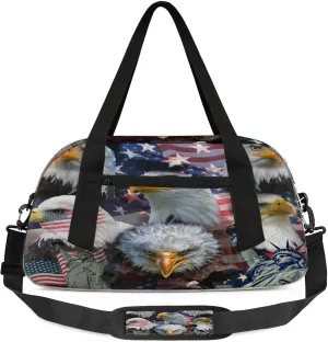 American Patriotic Eagles Kids Duffel Bag Lightweight Waterproof Sports Gym Bag with Front Zipper Pocket Foldable Weekender Overnight Bag for School Practice Gymnastic Ballet