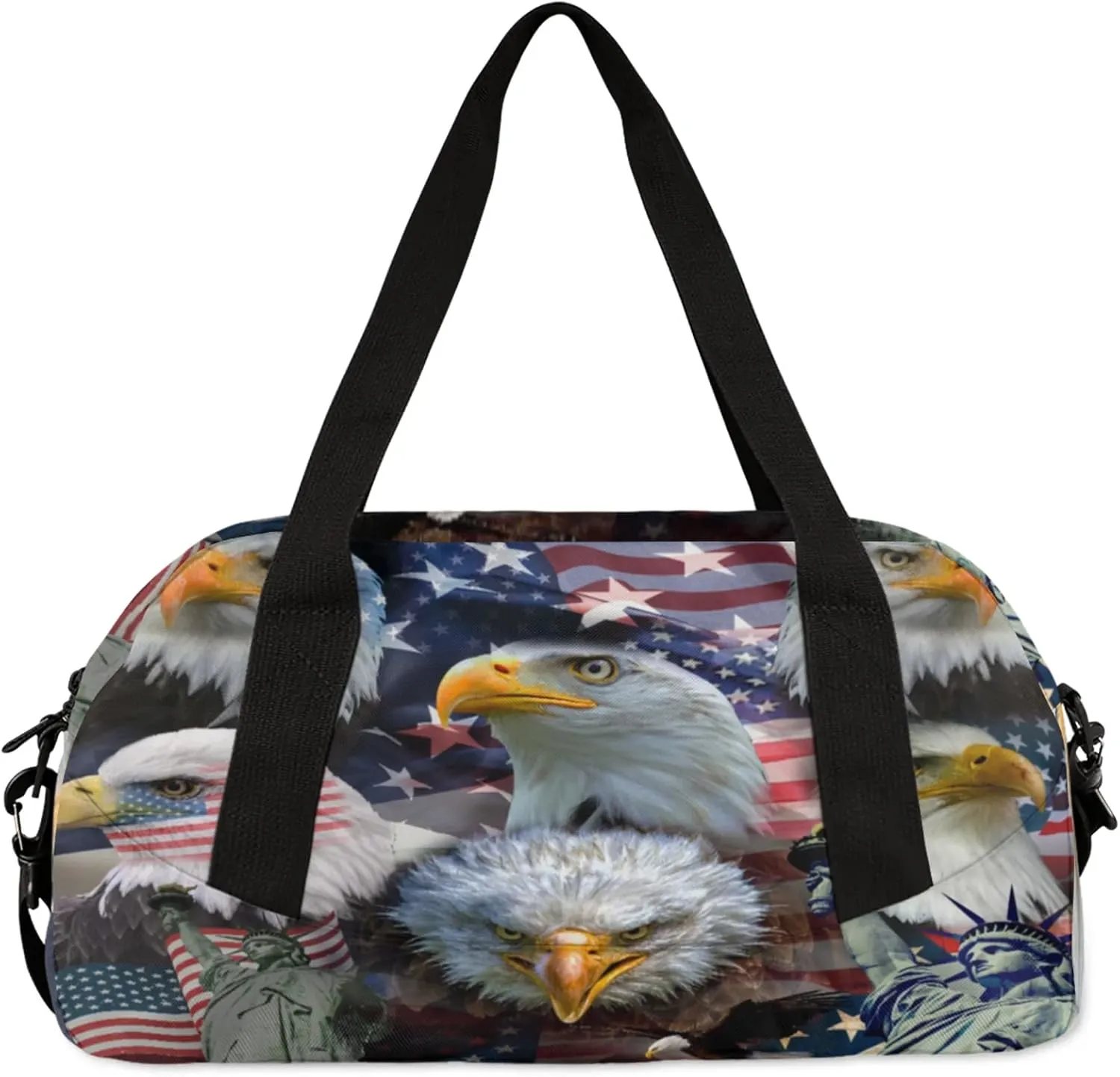 American Patriotic Eagles Kids Duffel Bag Lightweight Waterproof Sports Gym Bag with Front Zipper Pocket Foldable Weekender Overnight Bag for School Practice Gymnastic Ballet
