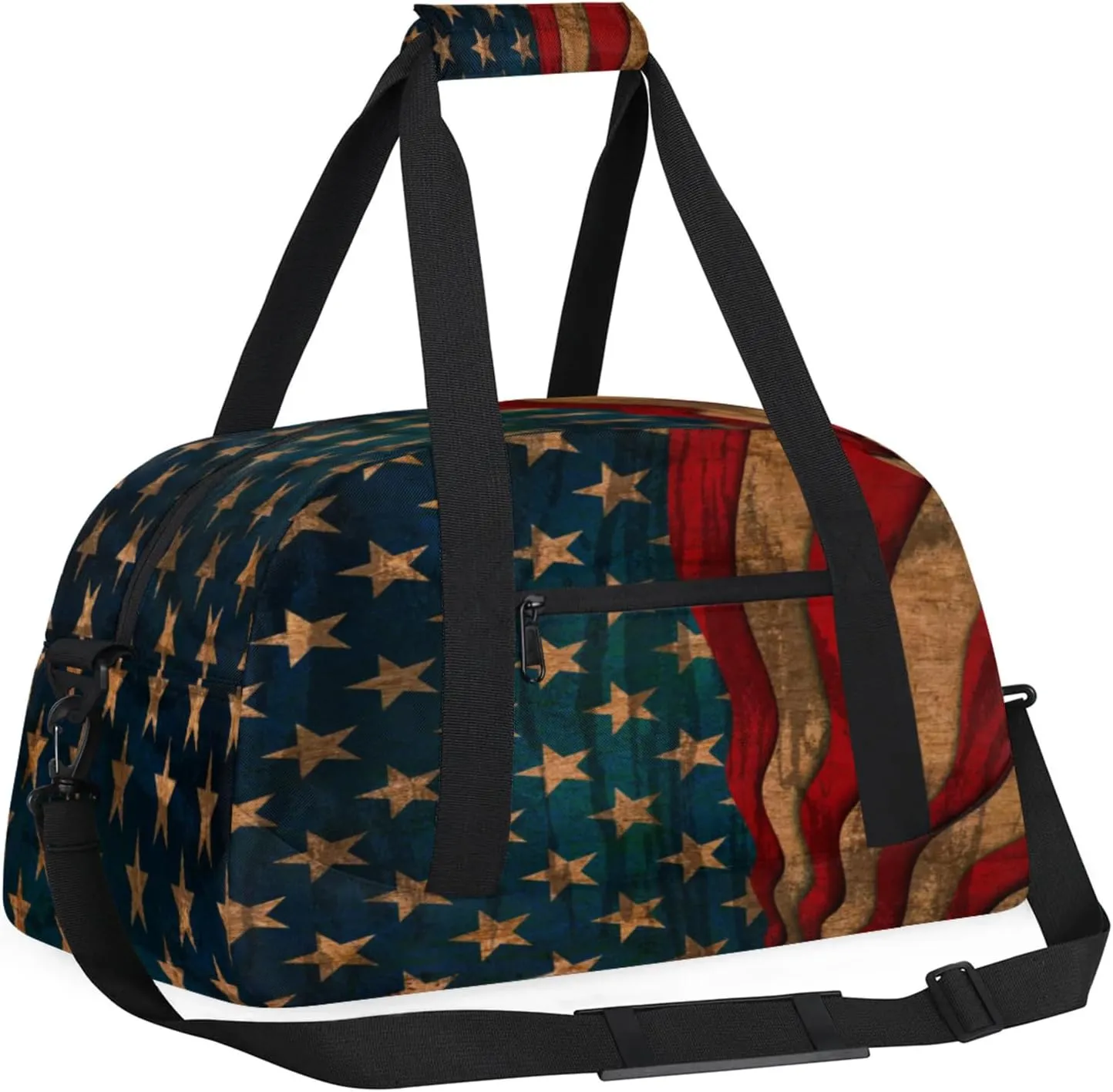 American USA Flag Vintage Small Gym Bag for Women Men, Travel Duffle Bag Workout Dance Tote Bag Carry On Overnight Weekender Bag