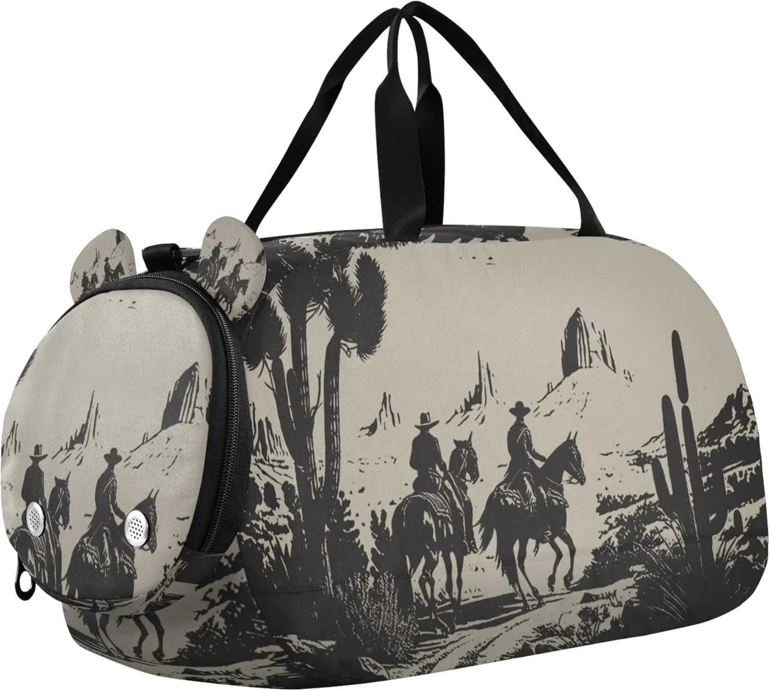 American Western Cowboy Vintage Sports Duffle Bag for Girls Boys, Gym Bag with Shoe Compartment, Kids Travel Overnight Weekender Shoulder Bag