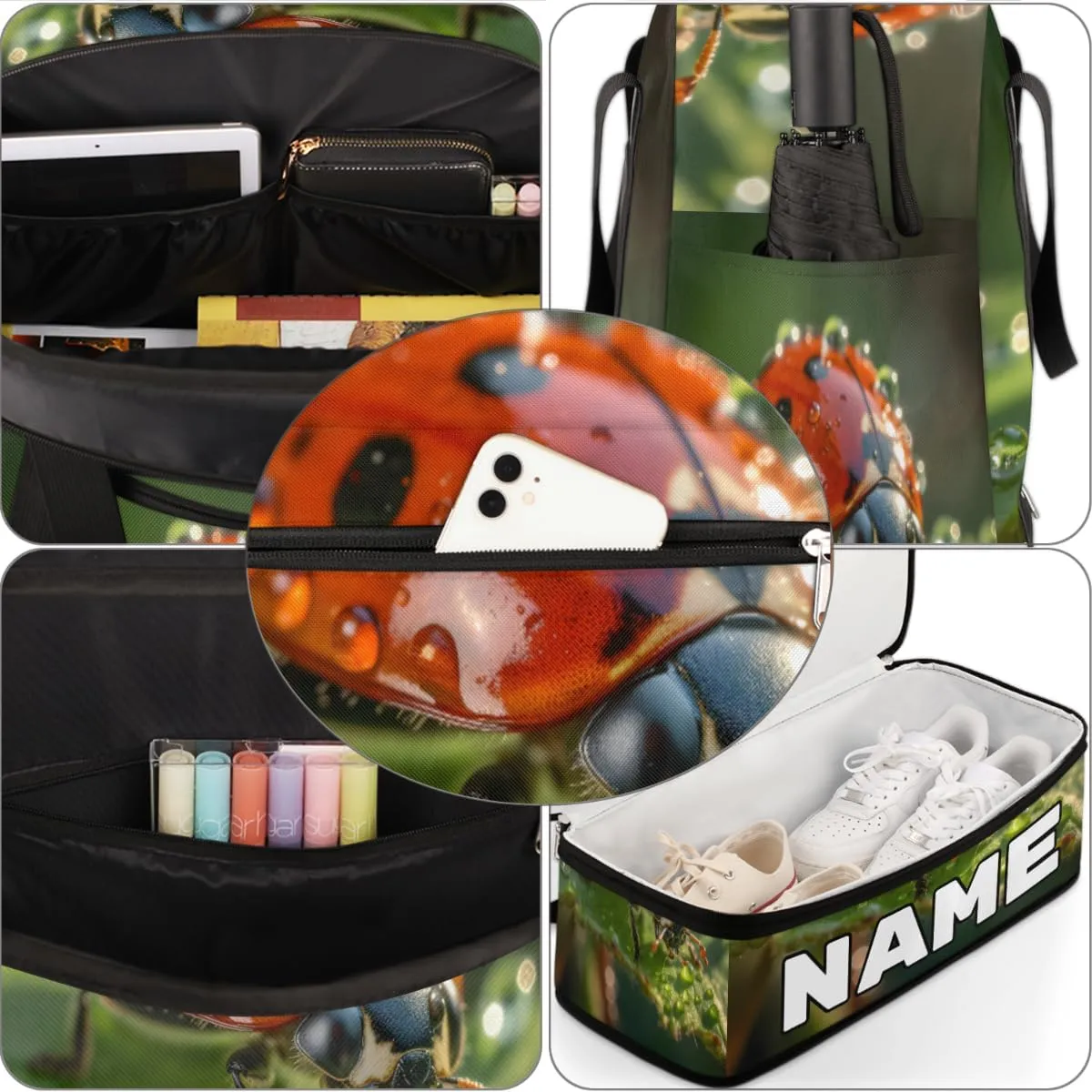 Animal Ladybugs Custom Foldable Duffle Bag with Shoes Compartment Personalized Large Capacity Waterproof Travel Weekender Bag Overnight Bag for Sports Gym