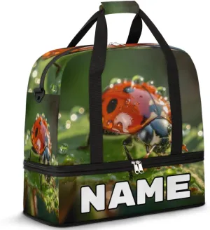 Animal Ladybugs Custom Foldable Duffle Bag with Shoes Compartment Personalized Large Capacity Waterproof Travel Weekender Bag Overnight Bag for Sports Gym