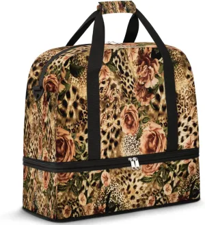 Animal Tiger Leopard Flora Printl Travel Duffle Bag Durable Weekender Bag with Shoes Compartment Lightweight Overnight Bag Sports Dance Gym Tote Bag for Women and Men Carry on Luggage