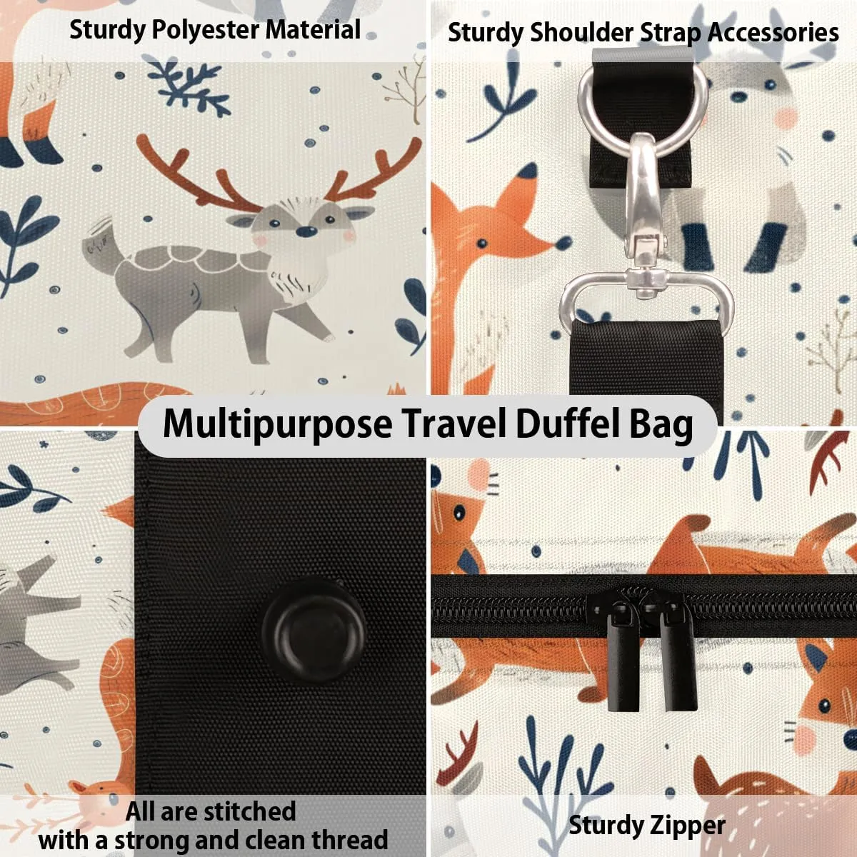 Animals Travel Duffle Bag, Sports Gym Bags for Women Men, Carry On Weekender Overnight Bag, Jungle Animal Workout Hospital Airplane Trips Bag