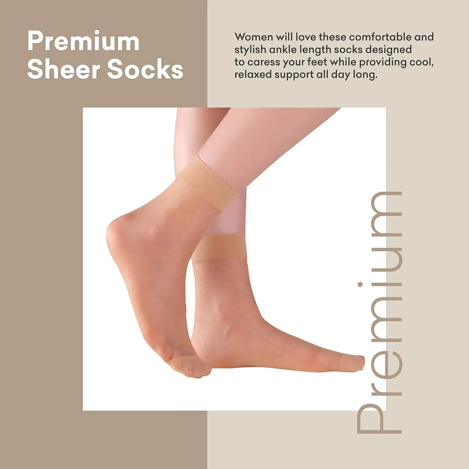 Ankle High Sheer Socks for Women, 5 or 10 Pairs in Gift Box, Black - Nude Colors Breathable Compression Nylon Hosiery