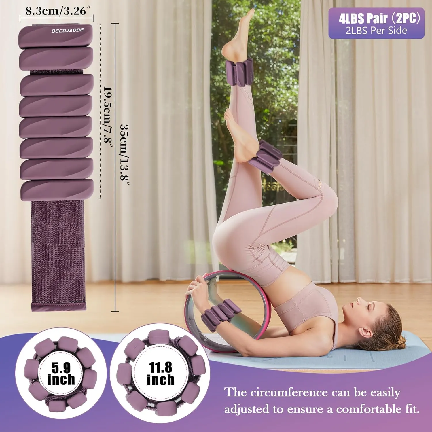 Ankle Weights Set of 2(1 lb/2 lbs Each) for Women Men Adjustable Wrist Bracelet for Home Gym Weighted Bangles Wristbands Leg Arm Weights for Walking Swimming Running Pilates Yoga Gym