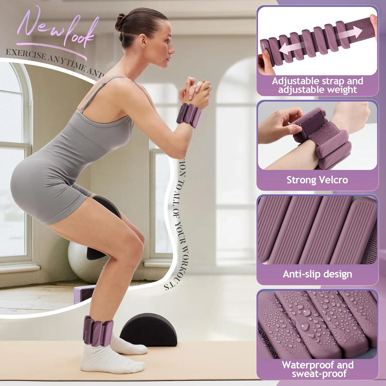 Ankle Weights Set of 2(1 lb/2 lbs Each) for Women Men Adjustable Wrist Bracelet for Home Gym Weighted Bangles Wristbands Leg Arm Weights for Walking Swimming Running Pilates Yoga Gym