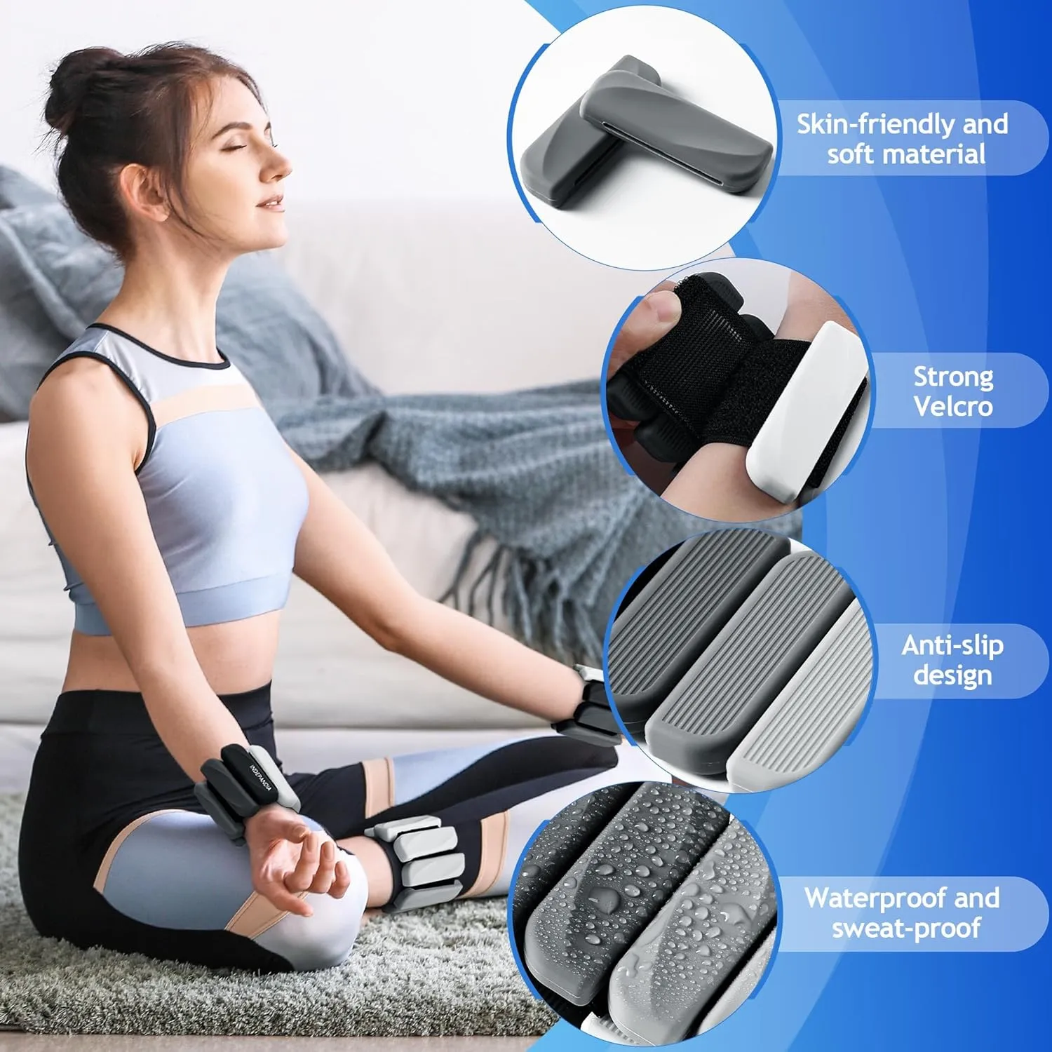 Ankle Wrist Weights for Women Men at Home Set of 2 (1 Lb Each) Adjustable Silicone Hand Leg Weights Wearable Pilates Ankle Weights for Yoga Dance Gym Workout Walking Running