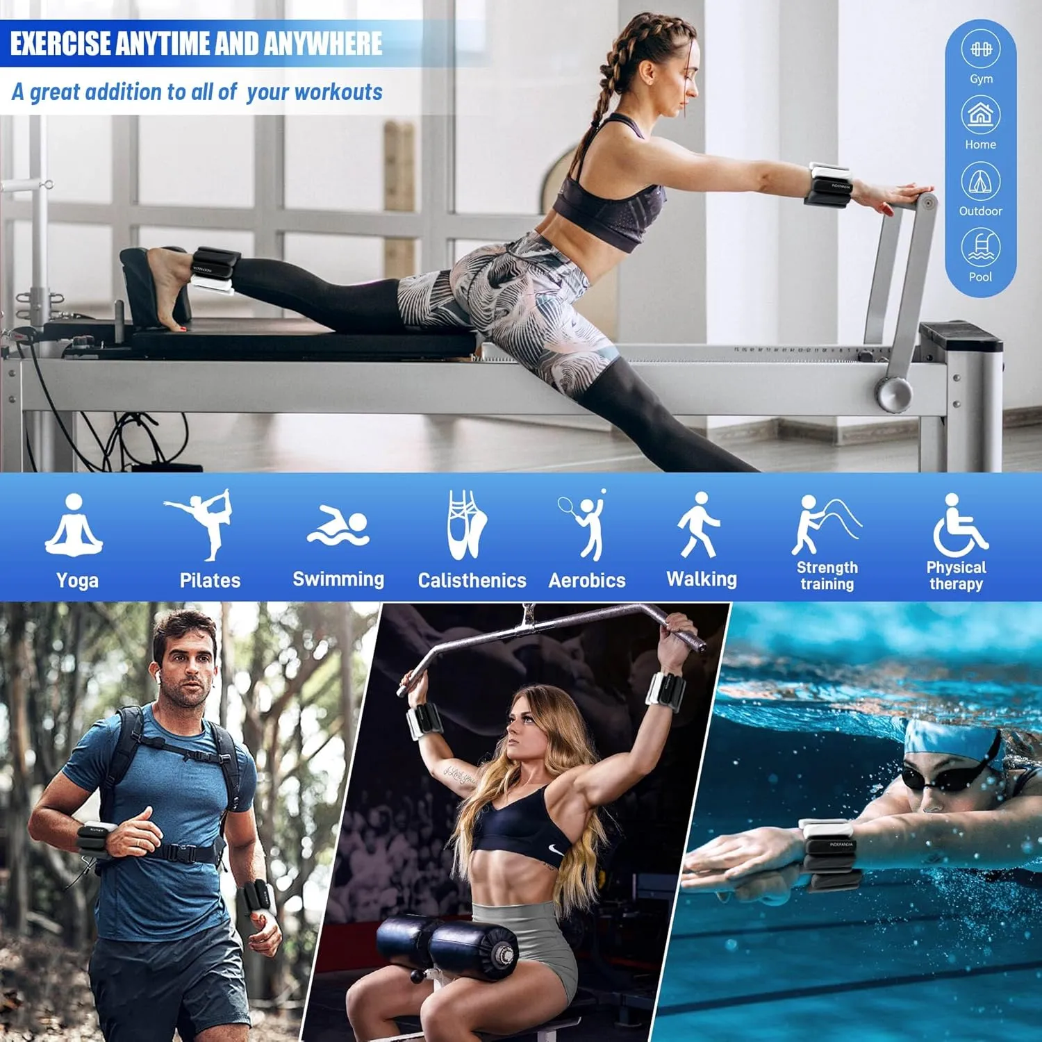 Ankle Wrist Weights for Women Men at Home Set of 2 (1 Lb Each) Adjustable Silicone Hand Leg Weights Wearable Pilates Ankle Weights for Yoga Dance Gym Workout Walking Running
