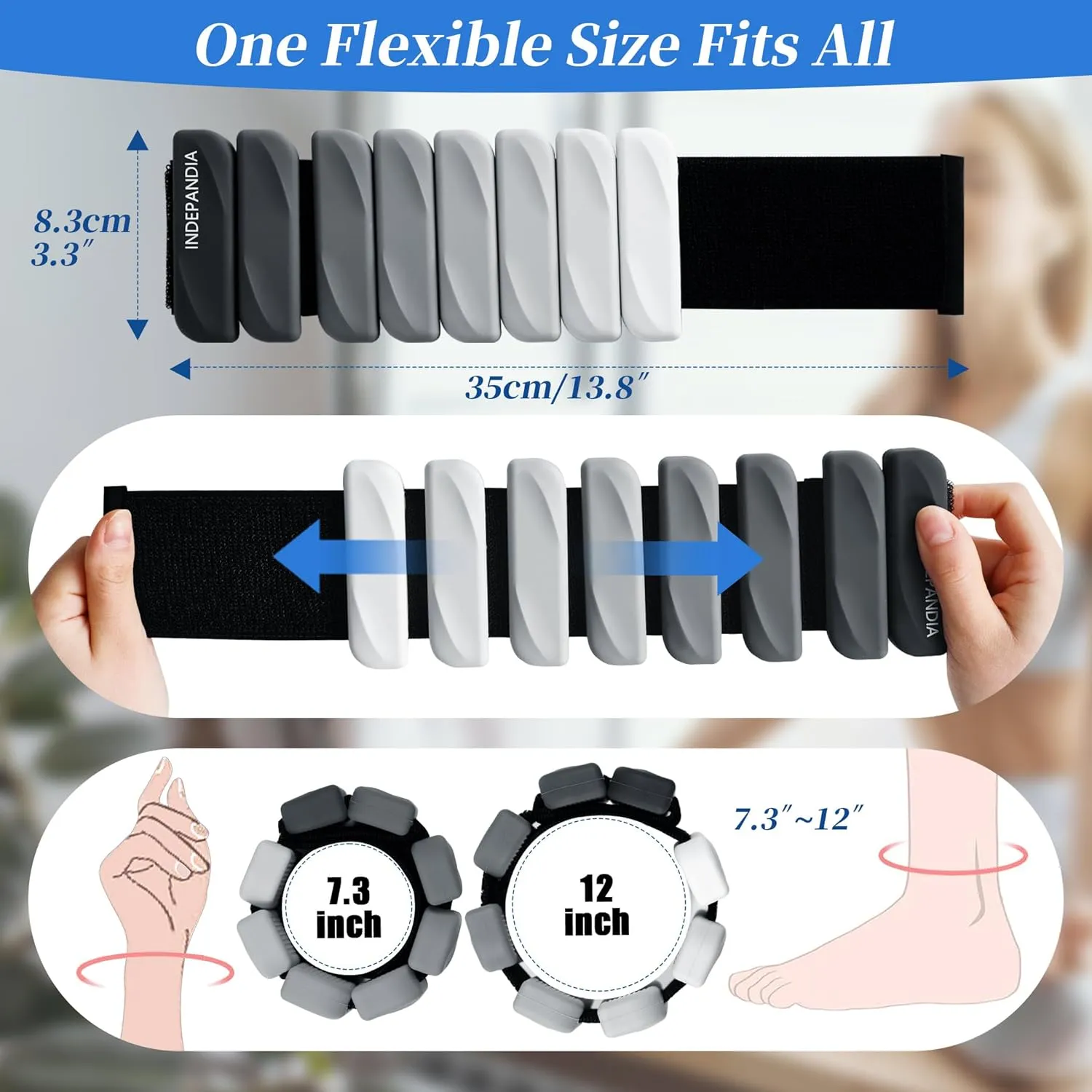 Ankle Wrist Weights for Women Men at Home Set of 2 (1 Lb Each) Adjustable Silicone Hand Leg Weights Wearable Pilates Ankle Weights for Yoga Dance Gym Workout Walking Running