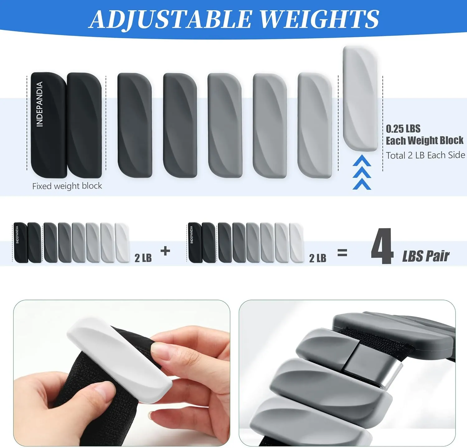 Ankle Wrist Weights for Women Men at Home Set of 2 (1 Lb Each) Adjustable Silicone Hand Leg Weights Wearable Pilates Ankle Weights for Yoga Dance Gym Workout Walking Running