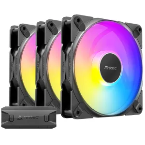 Antec Tranquil ARGB 120mm x 25mm Case Fans - 3 Pack ARGB PWM Fans, 2000RPM, 64.02CFM, 2.45mmHO, 4 Pin PWM & 3 Pin LED Connector