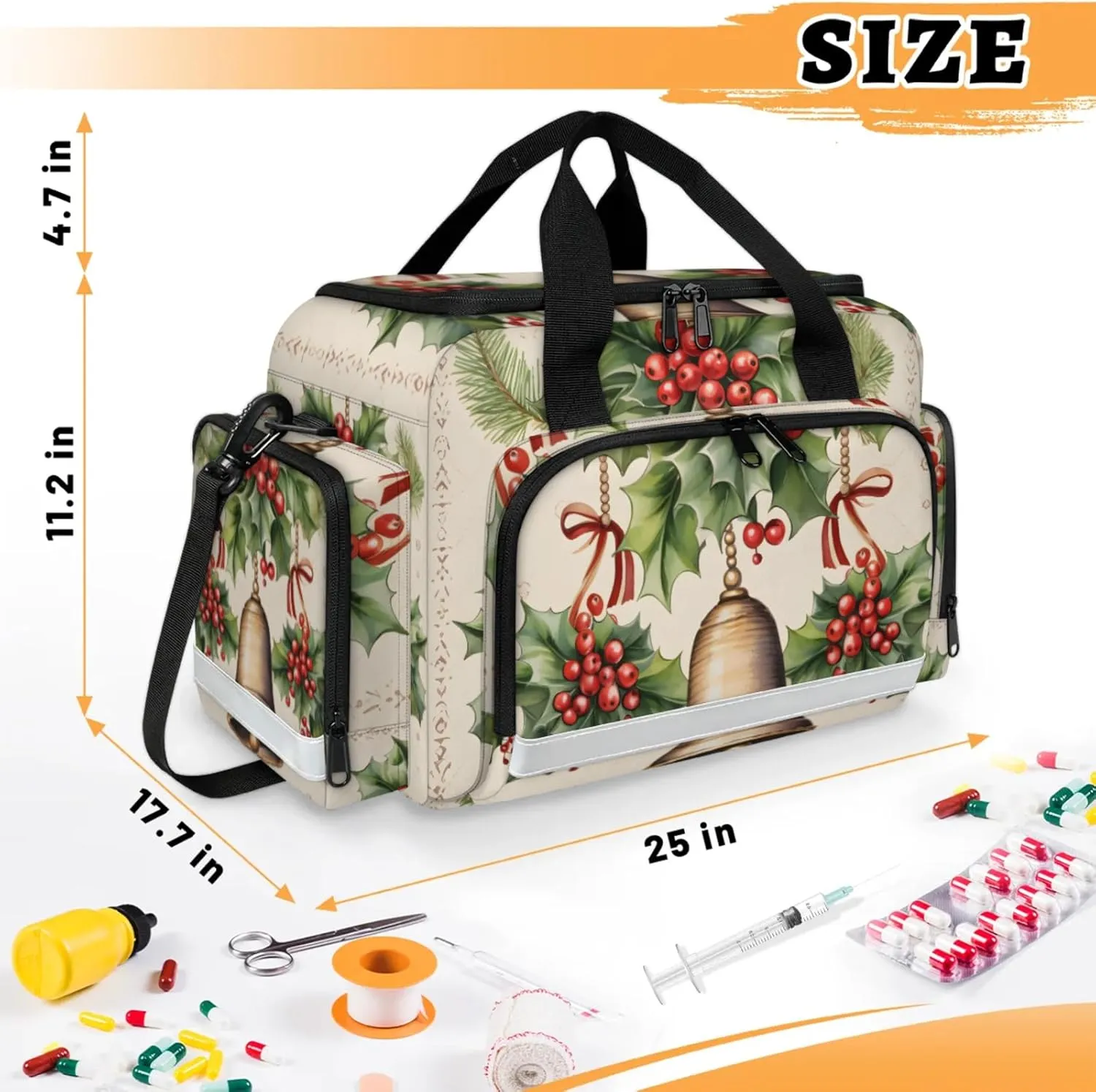 Anti-Scratch Duffle Bag for Travel 25x17.7x11.2 Inch - Waterproof Duffel Bag for Camping Fitness, Durable EMS Gear for First Responders Christmas Bell Red Berry