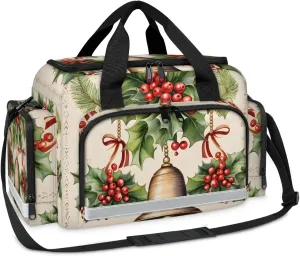 Anti-Scratch Duffle Bag for Travel 25x17.7x11.2 Inch - Waterproof Duffel Bag for Camping Fitness, Durable EMS Gear for First Responders Christmas Bell Red Berry