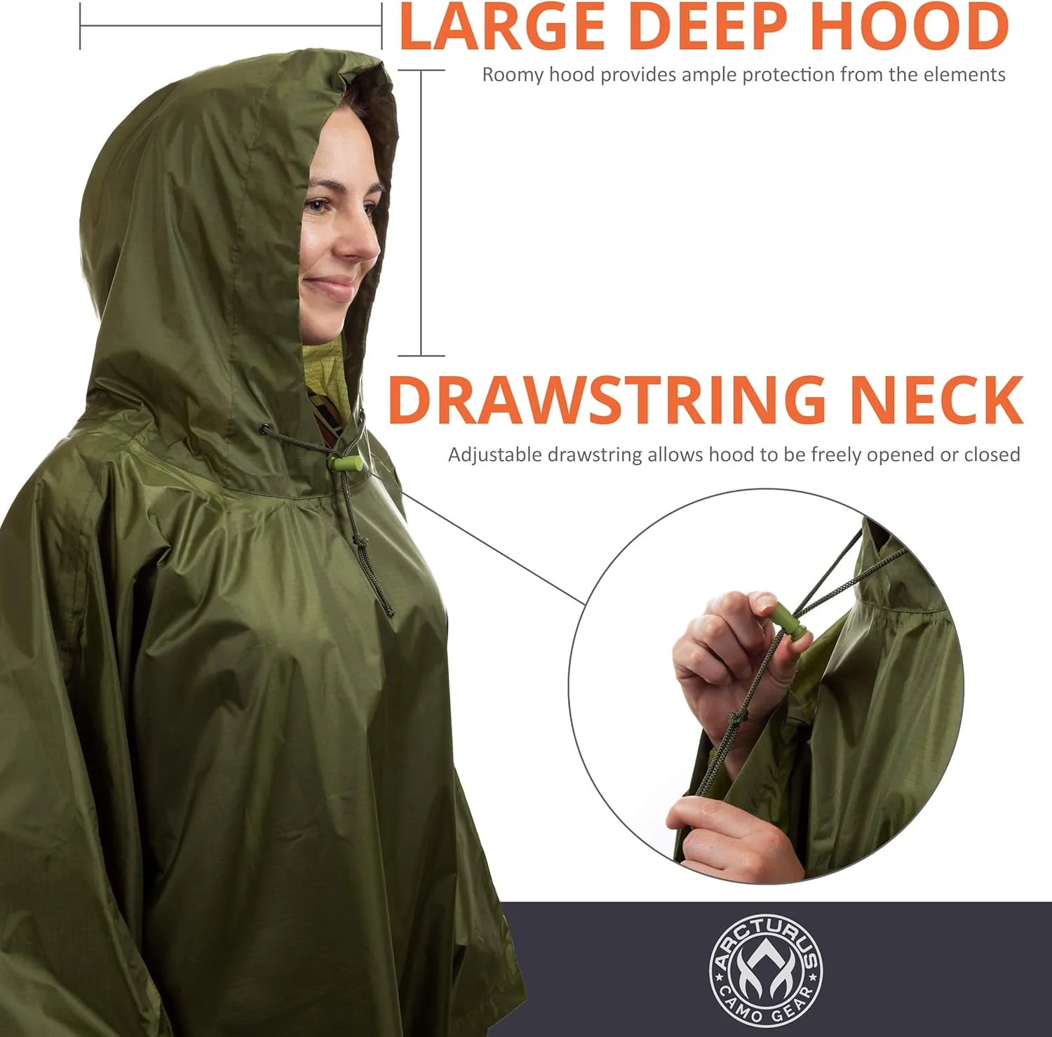 Arcturus Rain Ponchos | Adjustable Hood | Waterproof Ripstop Nylon | Great for Hunting, Fishing & Camping