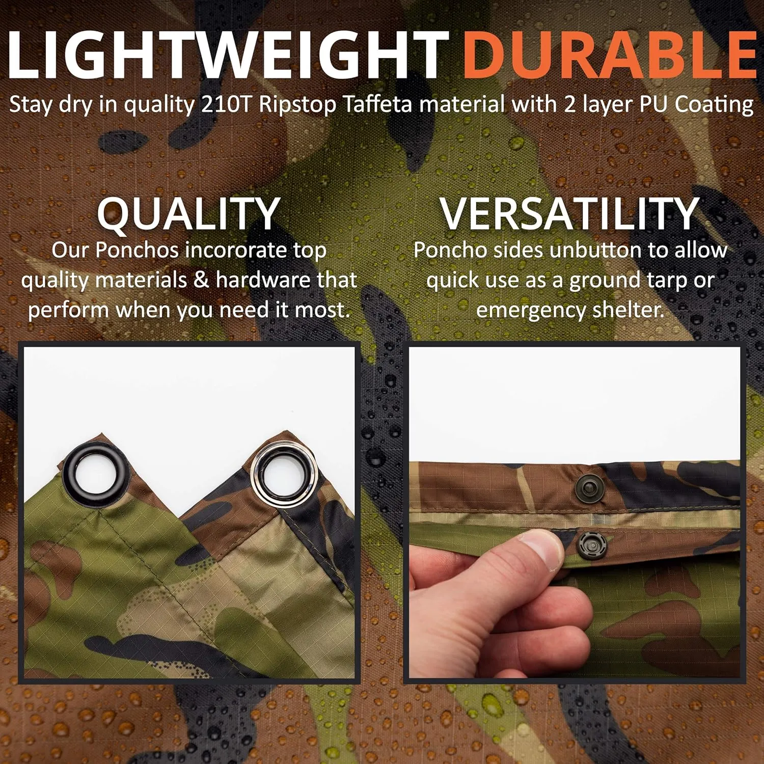 Arcturus Rain Ponchos | Adjustable Hood | Waterproof Ripstop Nylon | Great for Hunting, Fishing & Camping