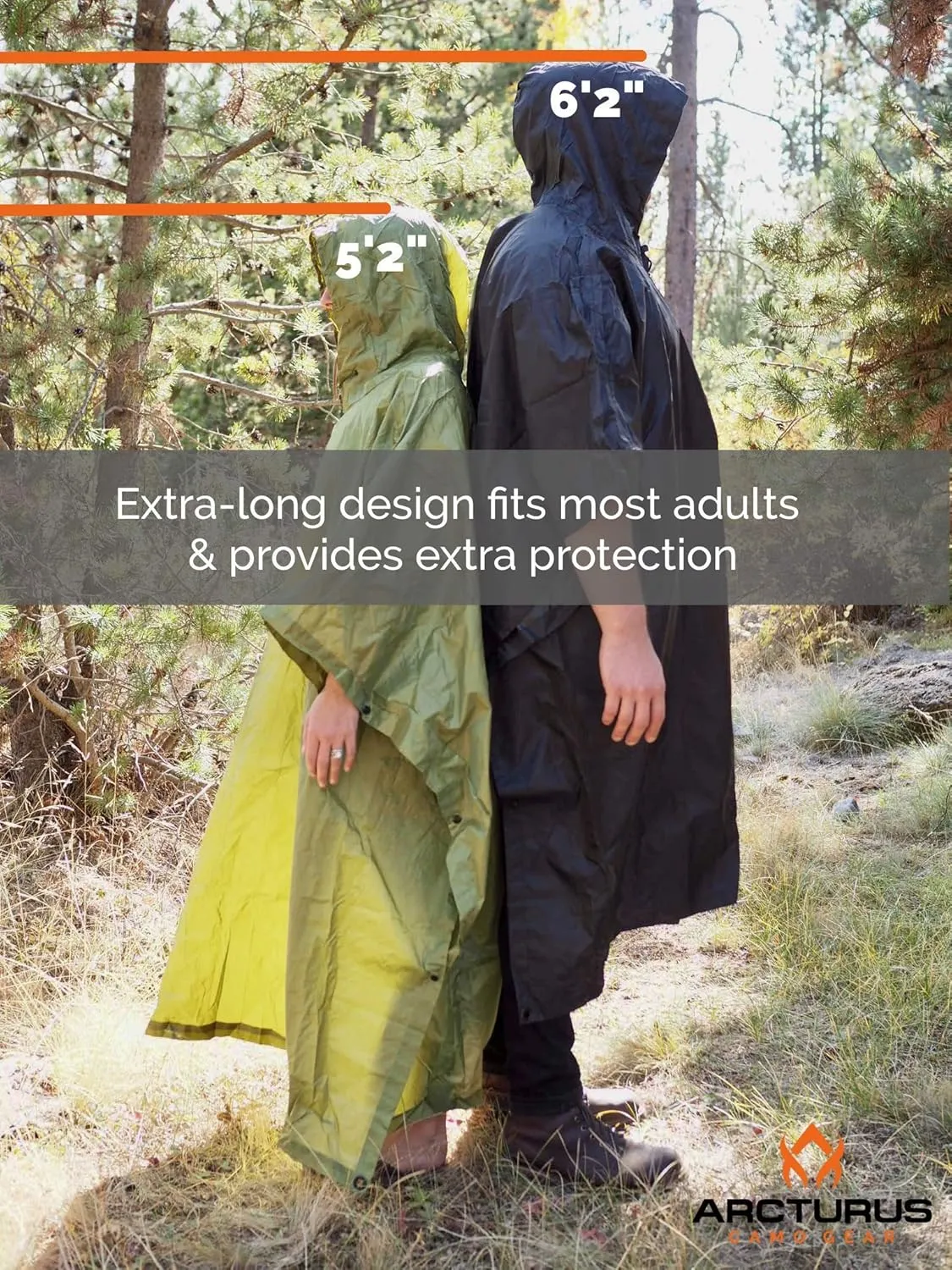Arcturus Rain Ponchos | Adjustable Hood | Waterproof Ripstop Nylon | Great for Hunting, Fishing & Camping