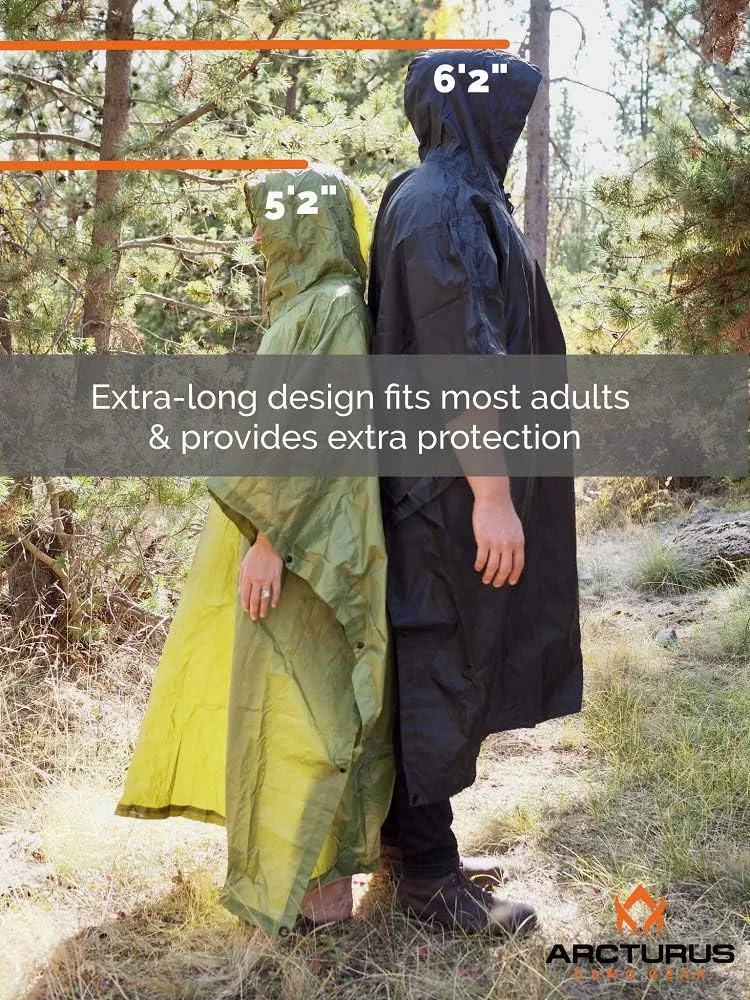 Arcturus Rain Ponchos | Adjustable Hood | Waterproof Ripstop Nylon | Great for Hunting, Fishing & Camping