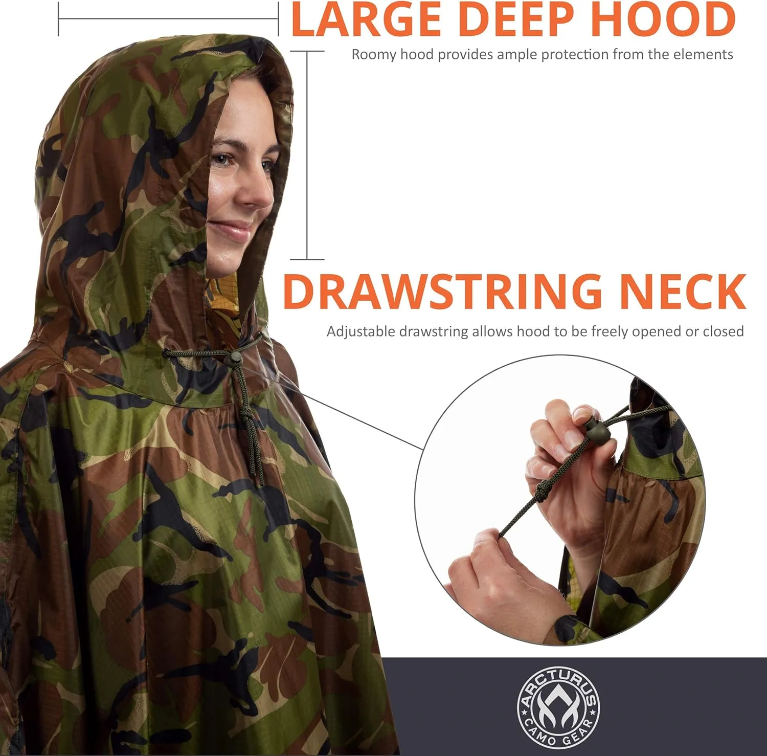 Arcturus Rain Ponchos | Adjustable Hood | Waterproof Ripstop Nylon | Great for Hunting, Fishing & Camping