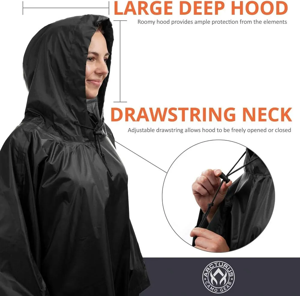 Arcturus Rain Ponchos | Adjustable Hood | Waterproof Ripstop Nylon | Great for Hunting, Fishing & Camping